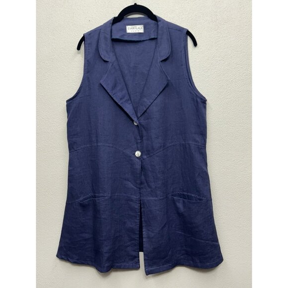 Eva Tralala Paris 100% Linen Top Large Lagenlook Lagom SleevelessMinimal - Picture 1 of 5